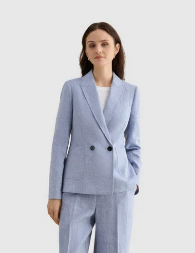 Hobbs London Estella Double Breasted Linen Jacket In Blue