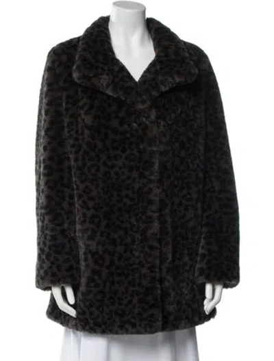 Pre-owned Hobbs London Faux Fur Animal Print Faux Fur Jacket In Black