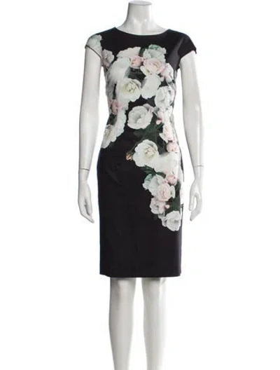 Pre-owned Hobbs London Floral Print Knee-length Dress In Black