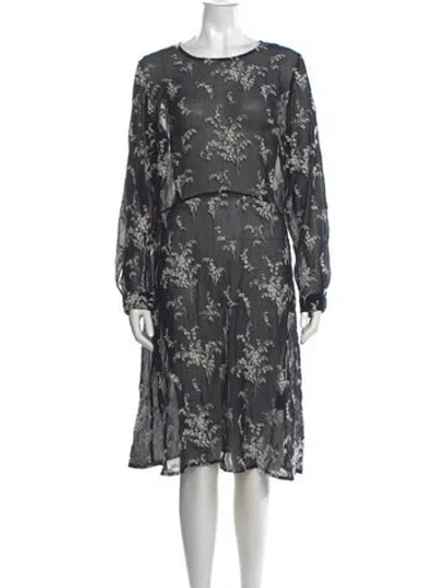 Pre-owned Hobbs London Floral Print Knee-length Dress In Gray