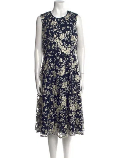 Pre-owned Hobbs London Floral Print Midi Length Dress In Blue