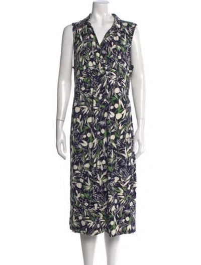 Pre-owned Hobbs London Floral Print Midi Length Dress In Blue