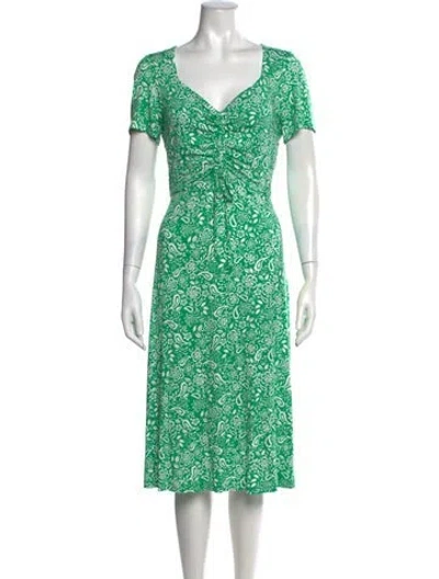 Pre-owned Hobbs London Floral Print Midi Length Dress In Green