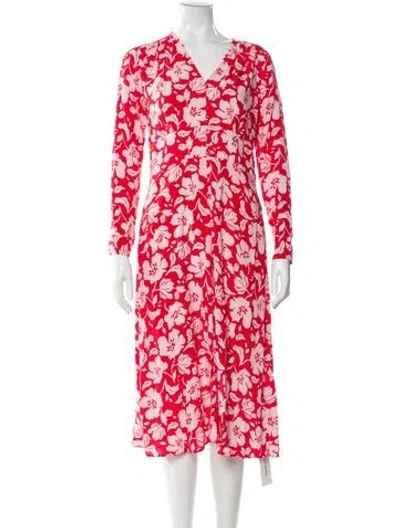 Pre-owned Hobbs London Floral Print Midi Length Dress In Red