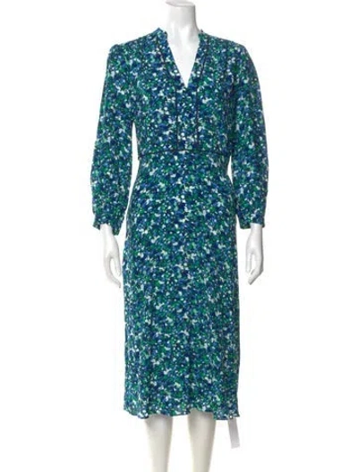 Pre-owned Hobbs London Floral Print Midi Length Dress W/ Tags In Blue