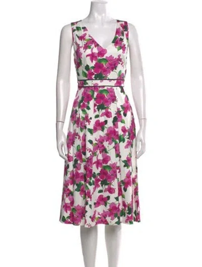 Pre-owned Hobbs London Floral Print Midi Length Dress In White