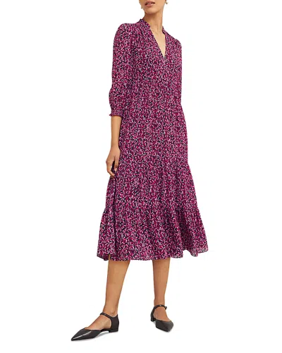 Hobbs London Freda Printed Tiered Midi Dress In Navy Multi