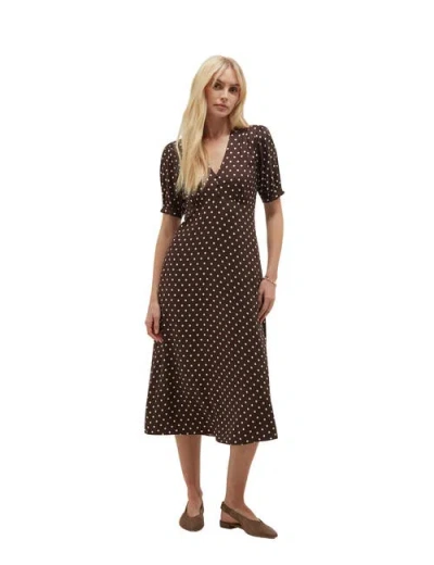 Hobbs London Freya Polka Dot Silk Midi Dress In Brown