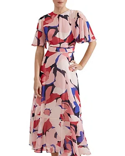 Hobbs London Freya Printed Silk Dress In Navy Pink