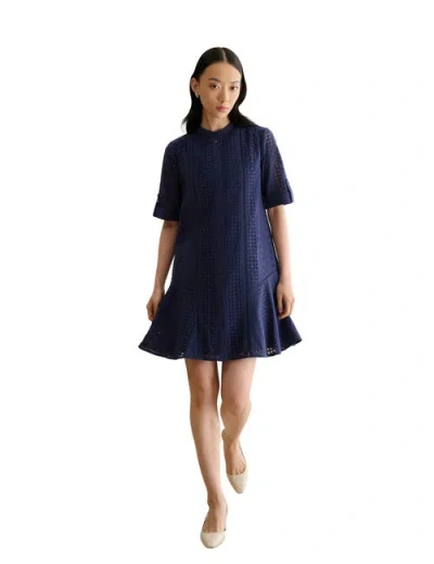 Hobbs London Jasmine Short Sleeve Flared Mini Dress In Blue