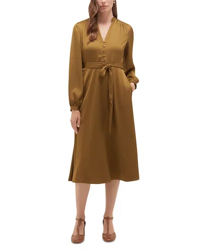 Hobbs London Katia Button Placket Tie Waist Dress In Green