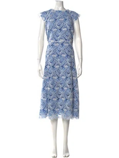 Pre-owned Hobbs London Lace Pattern Midi Length Dress W/ Tags In Blue
