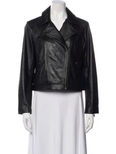 Pre-owned Hobbs London Leather Biker Jacket In Black