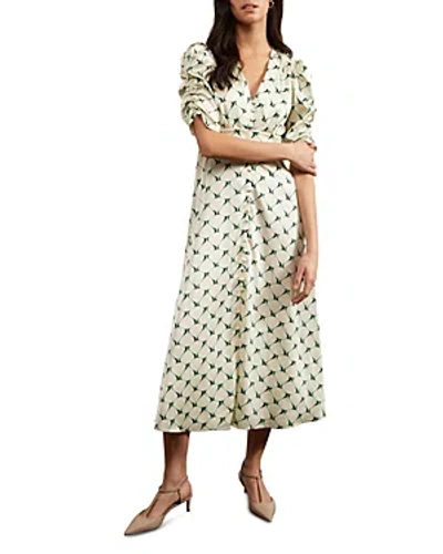 Hobbs London Ennerdale Printed Midi Dress In Green Cream