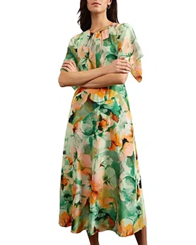 Hobbs London Limited Rosemoor Floral Print Silk Midi Dress In Green Orange