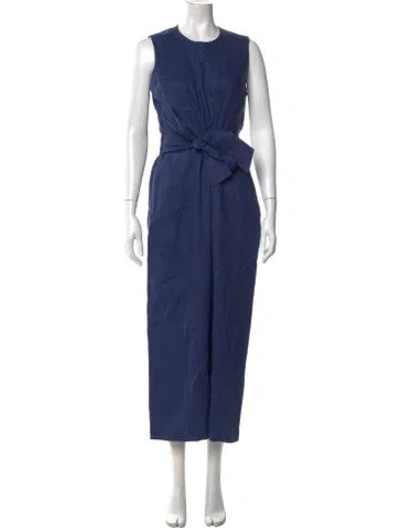 Pre-owned Hobbs London Linen Crew Neck Jumpsuit In Blue