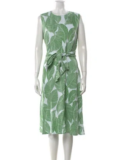 Pre-owned Hobbs London Linen Midi Length Dress In Green
