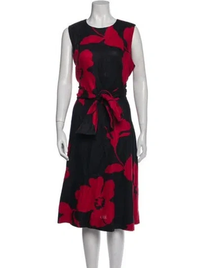 Pre-owned Hobbs London Linen Midi Length Dress In Red