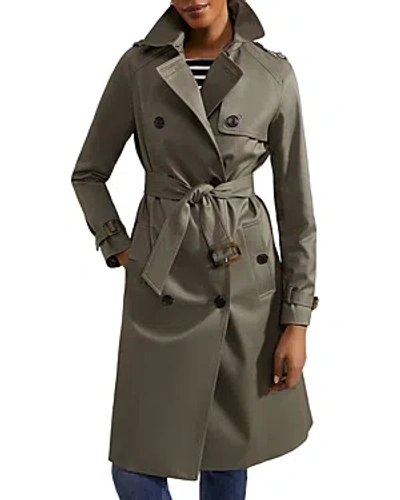 Hobbs London Lisa Double Breasted Trench Coat In Olive Green