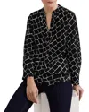 Hobbs London Maeva Split Neck Blouse In Navy Ivory