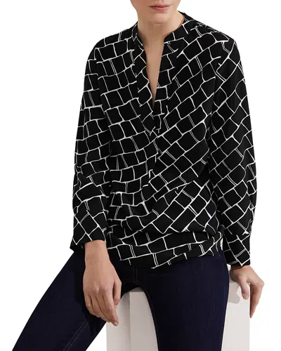 Hobbs London Maeva Split Neck Blouse In Navy Ivory
