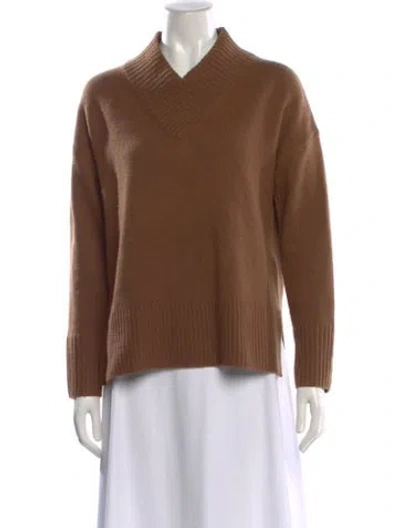Pre-owned Hobbs London Merino Wool V-neck Sweater In Brown