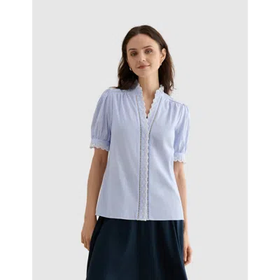 Hobbs London Naima Scalloped Lace Trim Pintuck Blouse In Blue