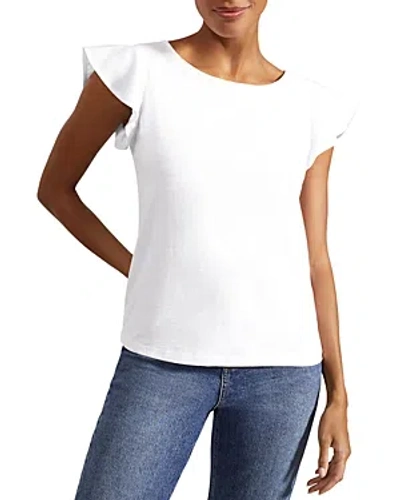 Hobbs London Nessie Flutter Sleeve Slub Top In White