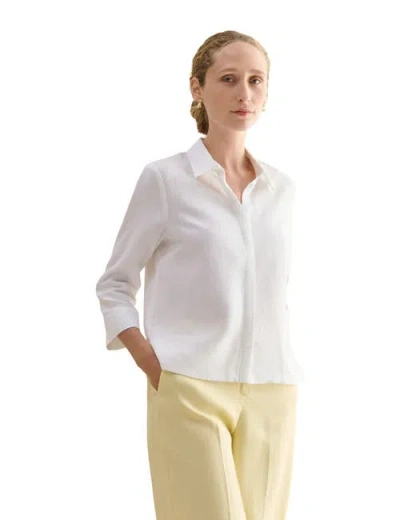 Hobbs London Nita 3/4 Sleeve Button Up Linen Shirt In White