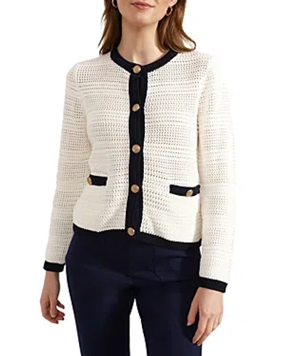 Hobbs London Nola Knitted Cotton Jacket In Ivory Navy