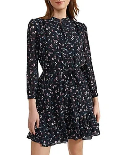 Hobbs London Pearl Printed Tie Waist Dress In Navy Multi