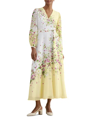 Hobbs London Petites Ariel Silk Floral Dress In Yellow
