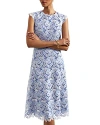 Hobbs London Phoebe Lace Midi Dress In Blue Ivory