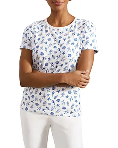 Hobbs London Pixie Cotton Printed Tee In Ivory Blue