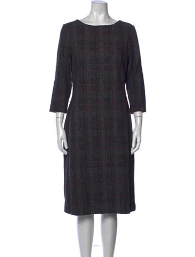 Pre-owned Hobbs London Plaid Print Knee-length Dress In Grey