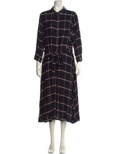 Pre-owned Hobbs London Plaid Print Midi Length Dress In Black