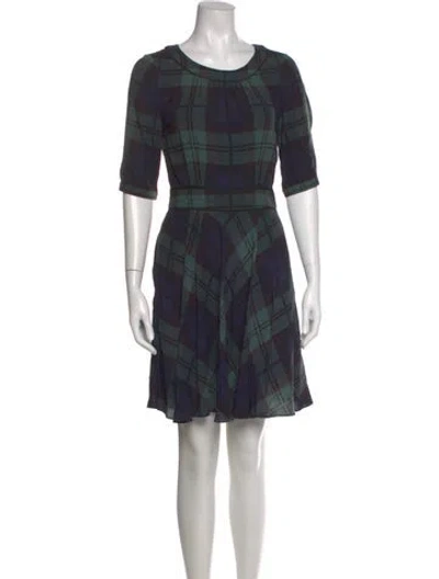 Pre-owned Hobbs London Plaid Print Mini Dress In Green
