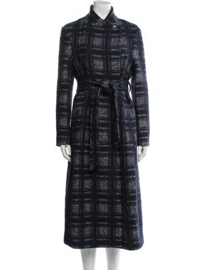 Pre-owned Hobbs London Plaid Print Trench Coat In Blue
