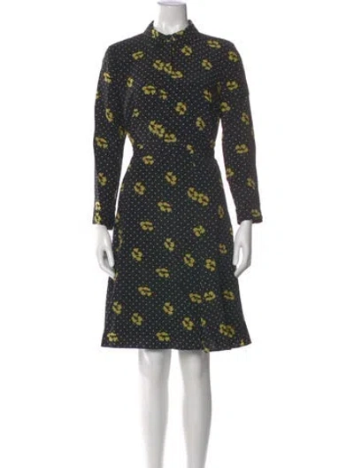 Pre-owned Hobbs London Polka Dot Print Knee-length Dress In Black