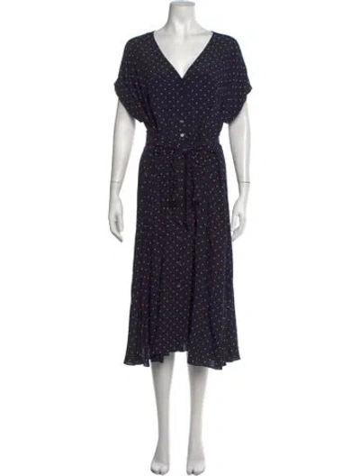 Pre-owned Hobbs London Polka Dot Print Midi Length Dress In Blue