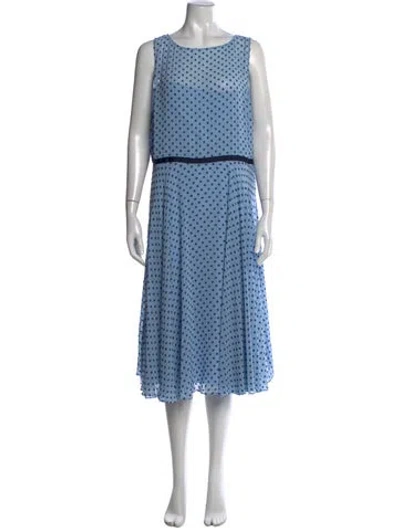 Pre-owned Hobbs London Polka Dot Print Midi Length Dress In Blue