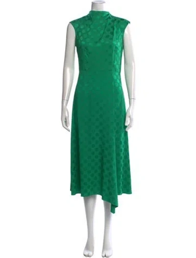Pre-owned Hobbs London Polka Dot Print Midi Length Dress In Green