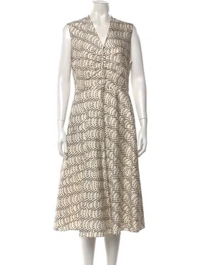 Pre-owned Hobbs London Polka Dot Print Midi Length Dress W/ Tags In Neutral