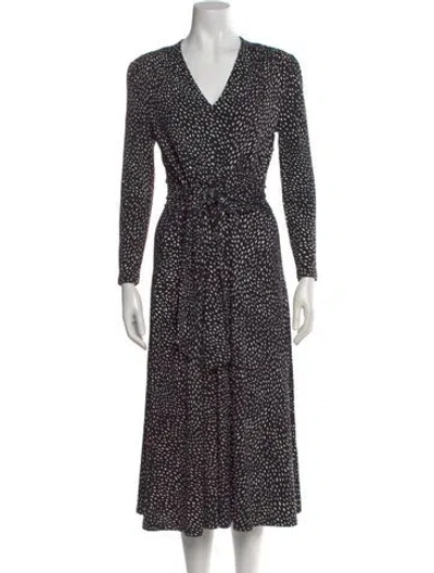 Pre-owned Hobbs London Printed Midi Length Dress In Black