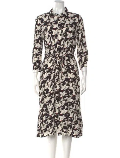Pre-owned Hobbs London Printed Midi Length Dress In Black