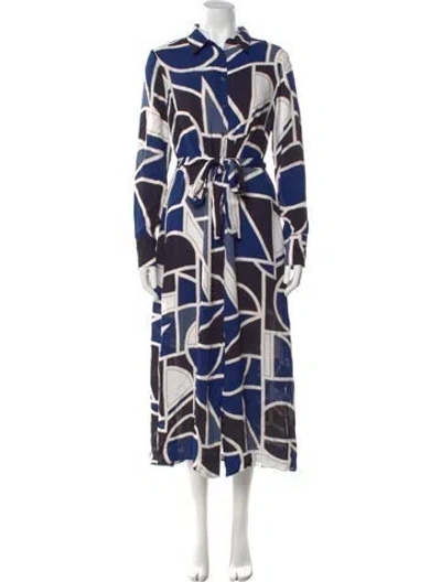 Pre-owned Hobbs London Printed Midi Length Dress In Blue