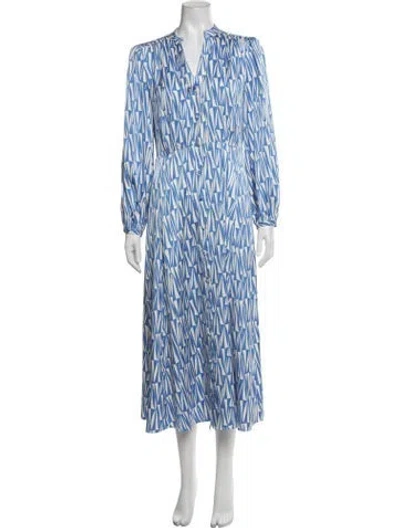 Pre-owned Hobbs London Printed Midi Length Dress In Blue