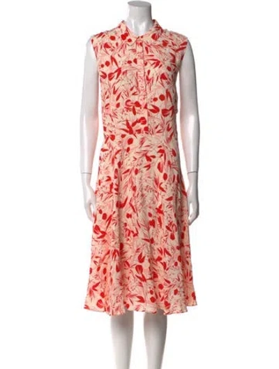Pre-owned Hobbs London Printed Midi Length Dress In Red