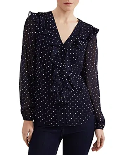 Hobbs London Rosana Ruffled Top In Navy Ivory