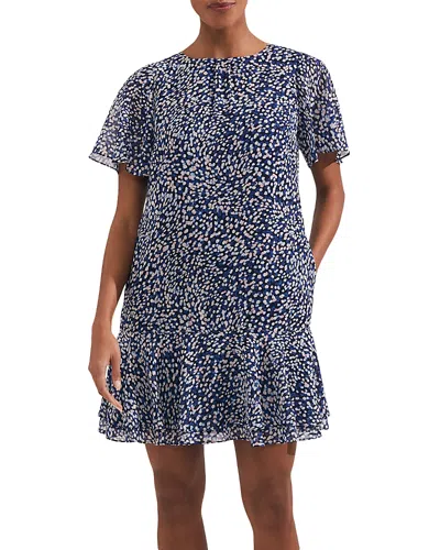 Hobbs London Sadie Printed Flounce Hem Dress In Navy Multi